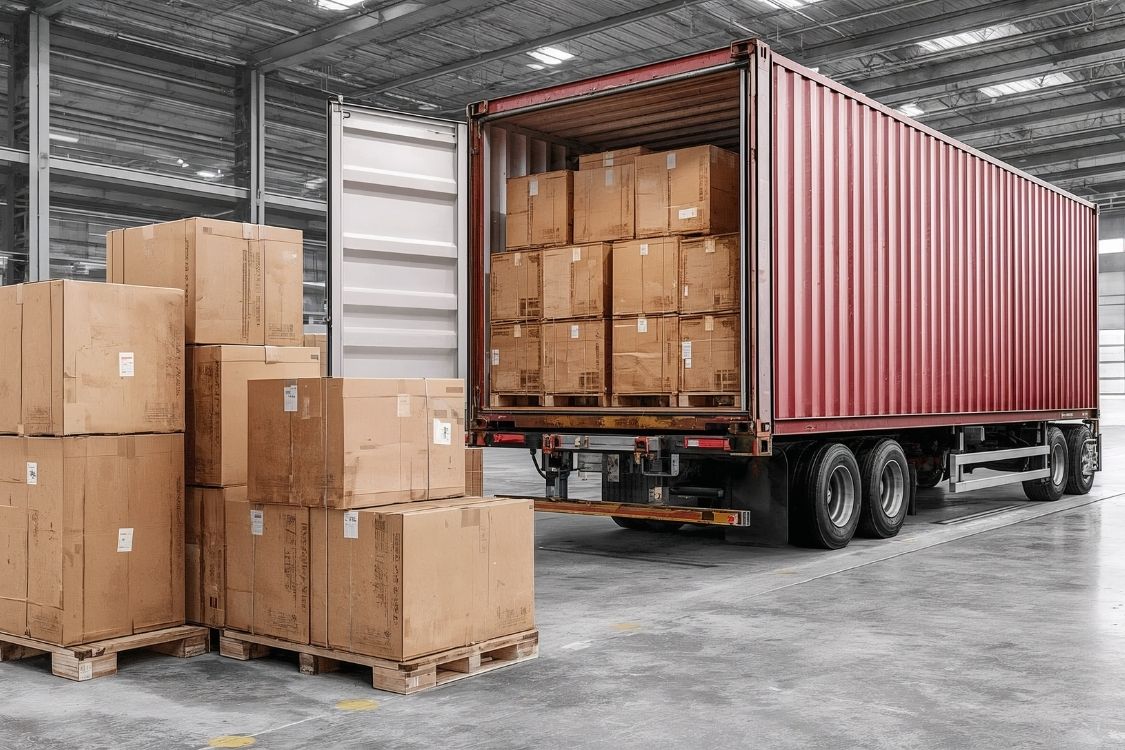 Container Loading & Unloading Open container in warehouse partially unloaded