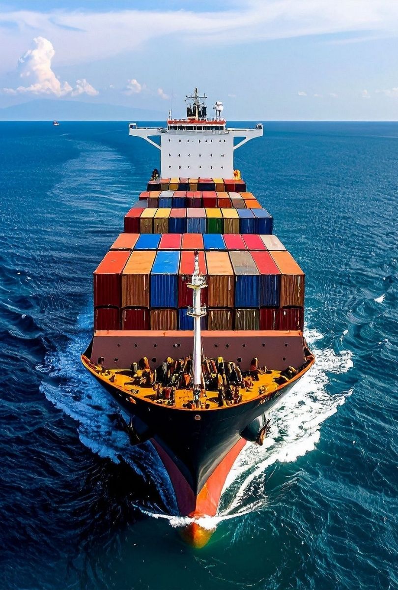 Shipping containers on a boat on the sea