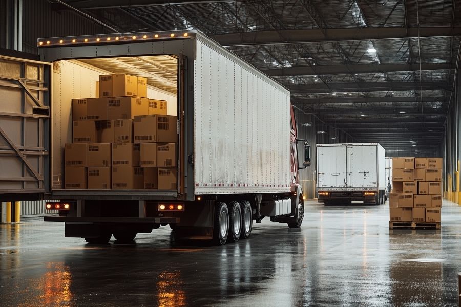 cross docking warehouse   - lorry loading boxes